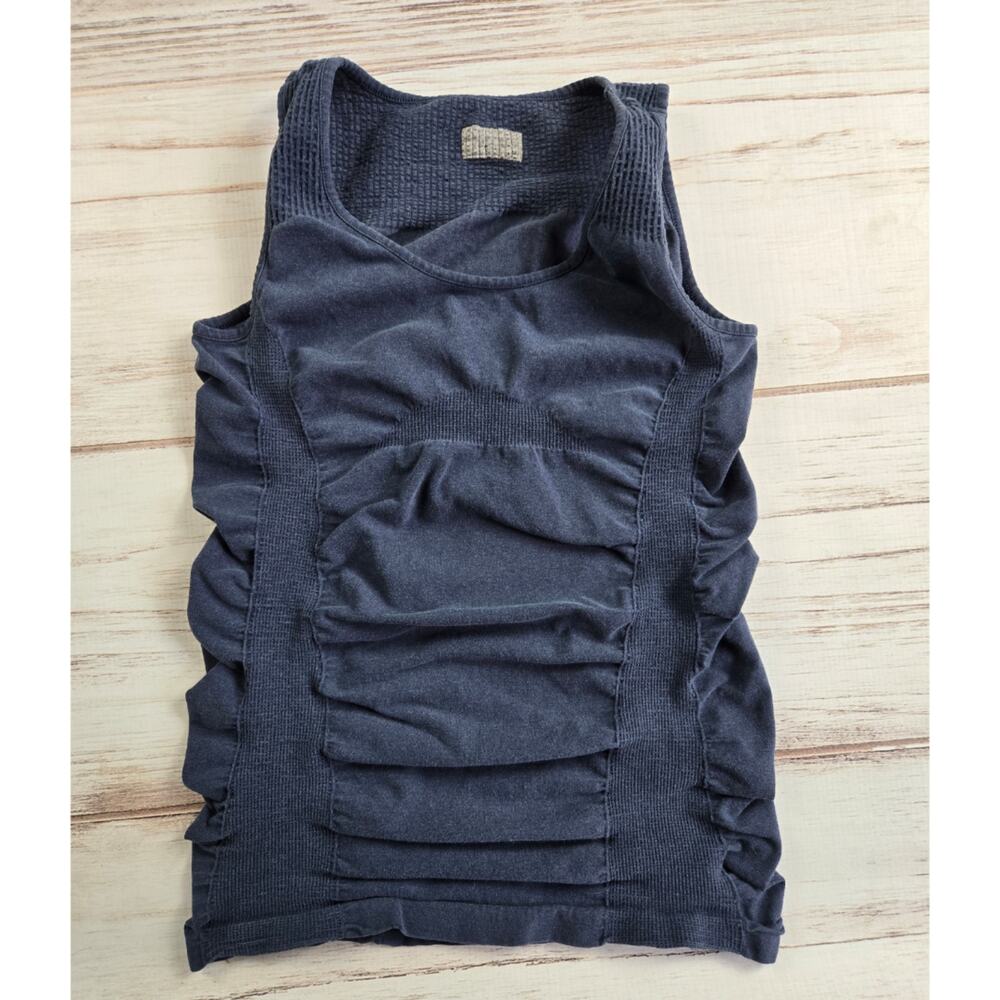 Athleta Rouched Side Stretch Heather Blue Workout Tank Top sz M